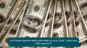 سعر الدولار.. تغيرات جديدة في قيمة الدولار بالبنوك والسوق السوداء الأحد 31 أغسطس 2025
